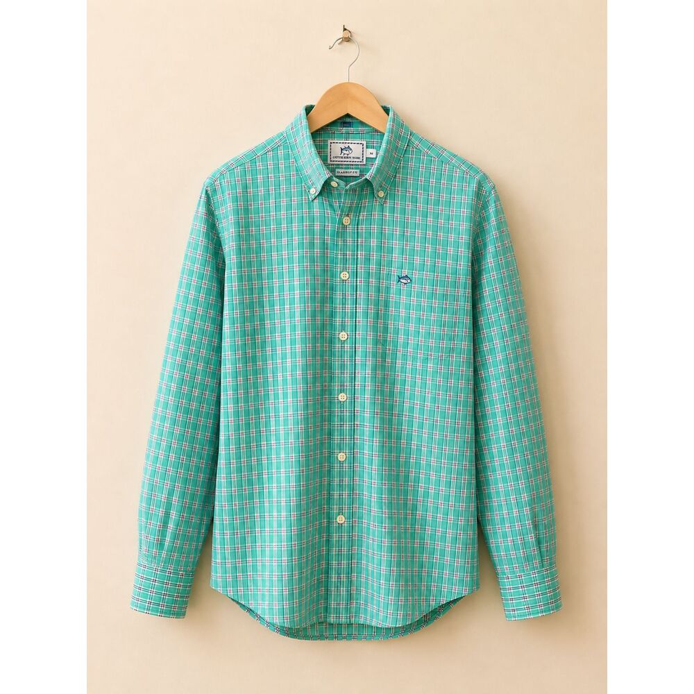 Southern Tide Classic Fit Button-Down Shirt | Men's Medium | Green Plaid